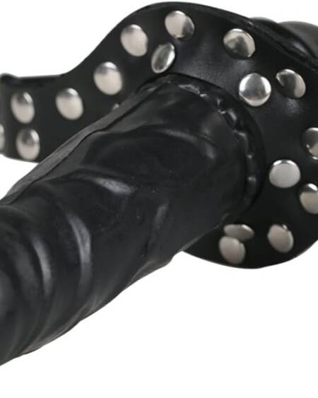 FST Double-Cock Lockable Realistic Penis Gag, Mouth Gag with Adjustable Leather Strap, SM Dildo Gag(Long & Short)