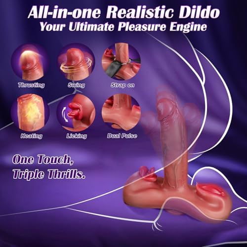 Thick Riding Dildo Sex Toys - Koxten 6 in 1 Thrusting & Vibrating & Heating Big Realistic Dildo Adult Toys for Women with Suction Cup and Sit and Ride Strap on Dildos - Image 2