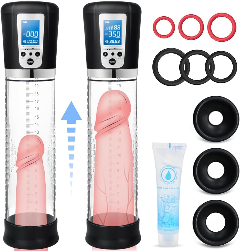Electric Penis Enlarge Vacuum Pump with 4 Suction Intensities, Adorime Rechargeable Automatic High-Vacuum Penis Enlargement Extend Pump, Air Pressure Device Black