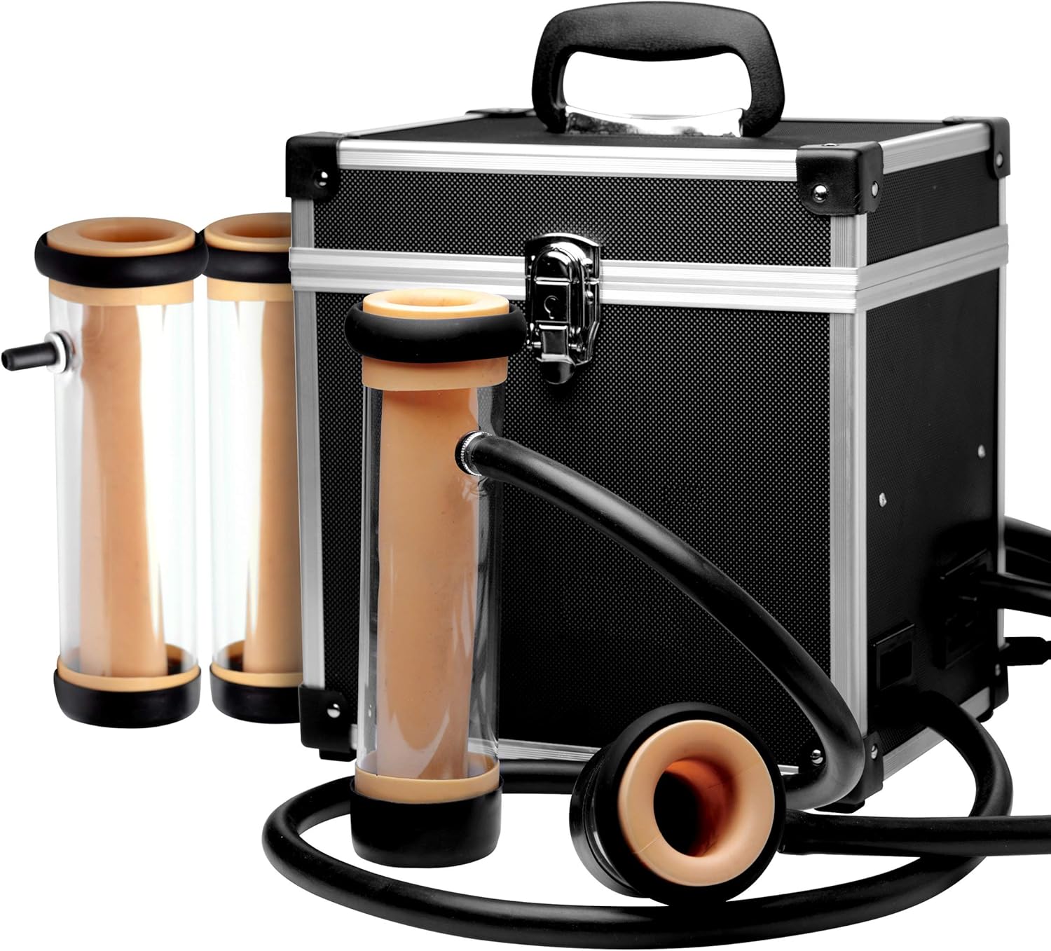 LoveBotz The Super Milker Deluxe Automatic Stroker Machine | 4 Interchangeable Cylinders with Rubber Seals & Textures | Hands-Free Suction | Discreet Locking Storage | Multi-Speed Dial