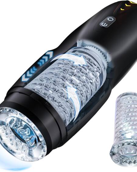 Automatic Male Masturbator – 8 Thrusting & Rotating Modes with 3 Speeds, Clasp Soft TPE Sleeve, LED Indicator & Blue Light Window, Discreet Pocket Pussies for Men, Home & Travel Adult Toy