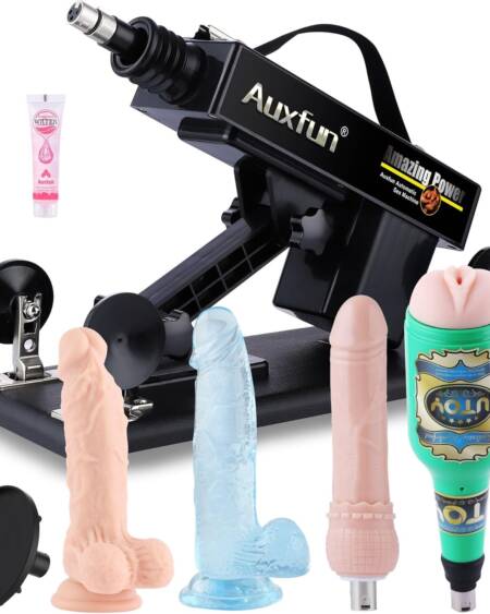 Auxfun Sex Thrusting Machine Automatic Love Machine with Masturbator, Adult Toy for Men and Couples with 3.5 Inch Suction Cup &Huge Dildo attachments