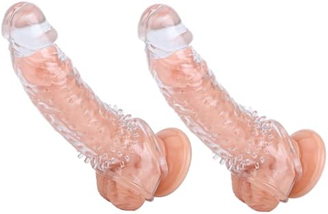 2Sets Soft Realistic Sleeve Extender Sheath for Men Male Enhancement Extension Sleeve Massage Couples Toys Transparent - Image 2