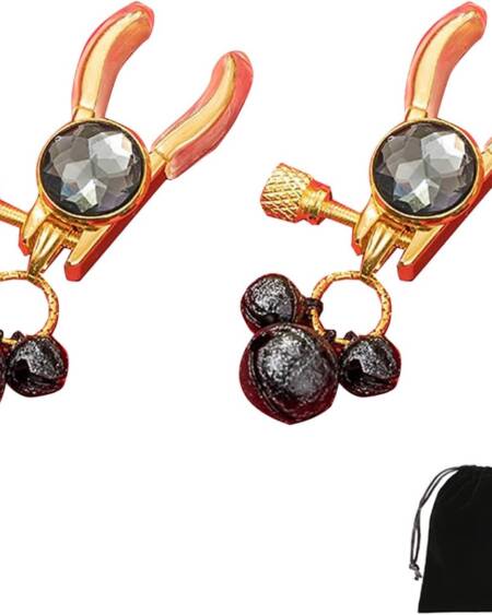 Bells Nipple Clamps Clips Rhinestone Breast Chest Clamps Nipple Rings Noose Non Piercing Body Chain Nipple Jewelry for Sexual Pleasure (Black)