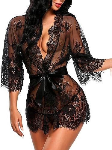 Avidlove Women's Lace Kimono Robe Babydoll Lingerie Mesh Nightgown S-5XL - Image 2