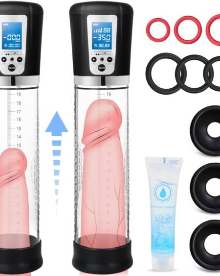 Electric Penis Enlarge Vacuum Pump with 4 Suction Intensities, Adorime Rechargeable Automatic High-Vacuum Penis Enlargement Extend Pump, Air Pressure Device Black