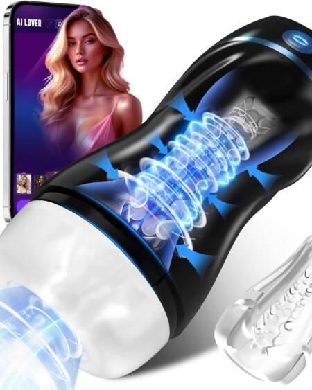 AI Interactive Sucking Male Masturbators – 7 Vibration & Suction Hands Free Pocket Pussy Male Stroker with 3D Realistic Textured, Blowjob Toy Penis Pump Adult Male Sex Toys for Men Sex Machine